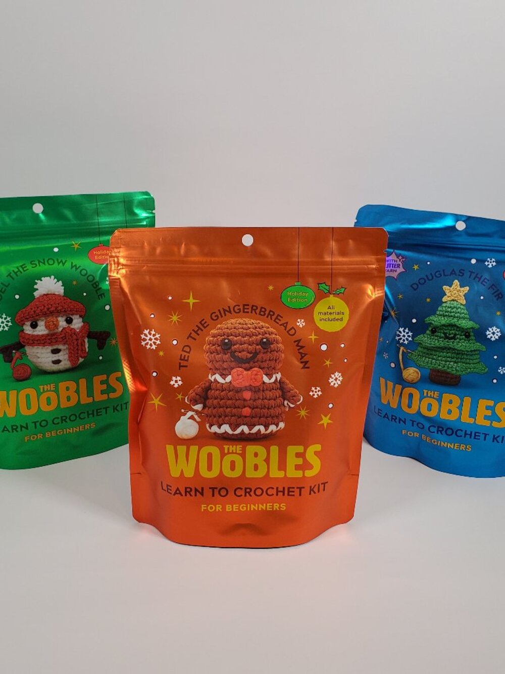 The Woobles Crochet Kit For Beginners Lot Of 3 Christmas Noel Ted Douglas NEW